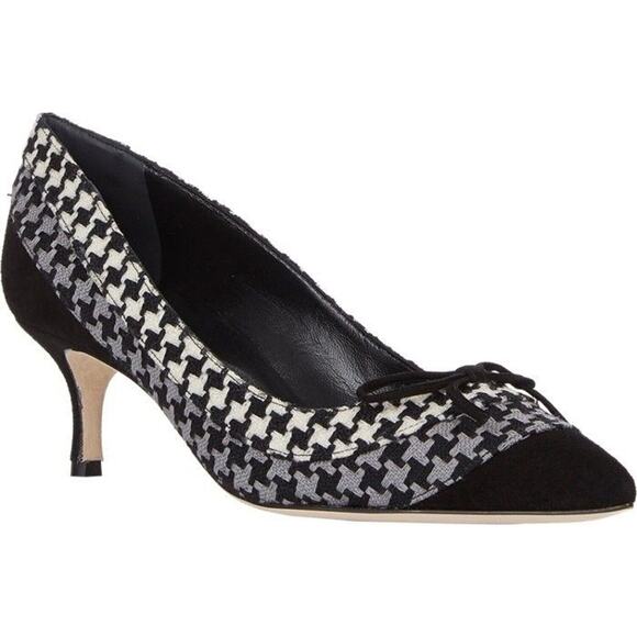 Manolo Blahnik Black Check Sfida Pointy Cap Toe Pointy Pumps Size 37 - Picture 1 of 10
